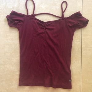 Burgundy American Eagle Tight Top Off the Shoulder